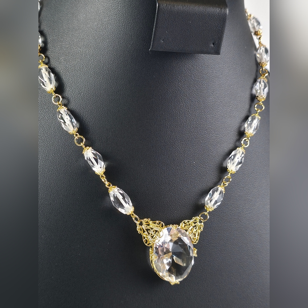 Vintage Farrah Crystal Necklace Signed Gold Plated Filigree Collar Statement - Picture 3 of 11